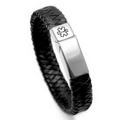 Classy Medical Braided Black Leather & Stainless Bracelet 7 1/2 In